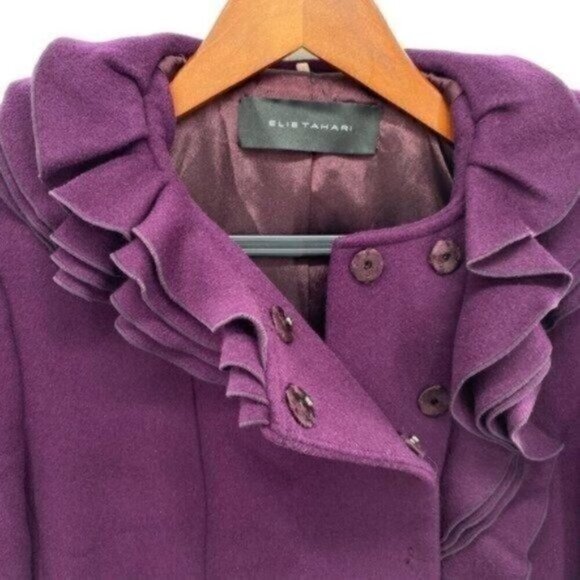 Elie Tahari Womens Purple Wool Pea Coat - Picture 5 of 8